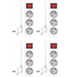 Multiprise ELRO ES103 à 3 voies avec interrupteur et cordon de 1,5m - dispositif de sécurité enfants - fiche avec mise à la terre - max. 3680W - testée par le TÜV | 4-Pack (ES103S) 