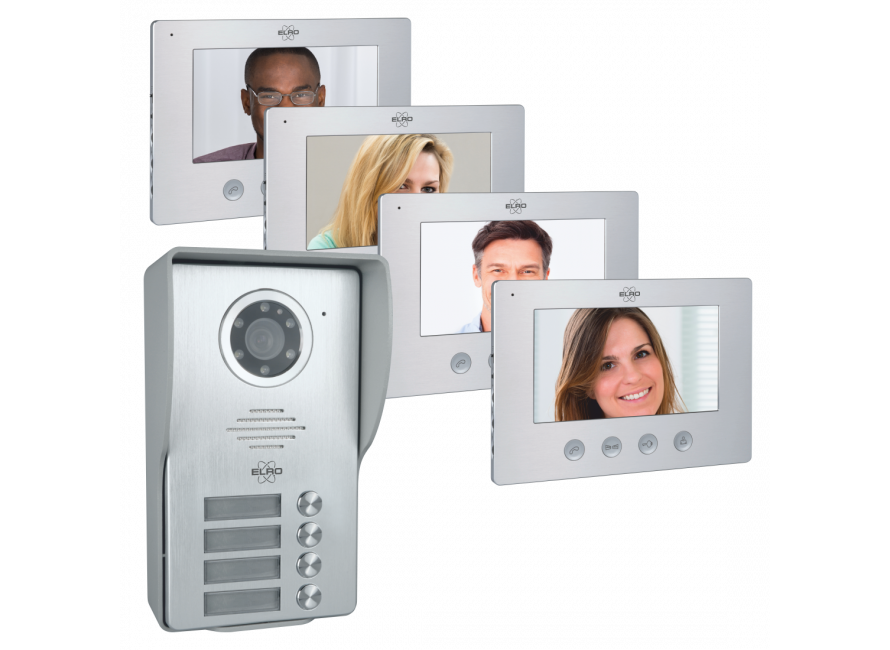 Video Deur Intercom - 4 Appartementen - Met 4 x 7 inch kleurenscherm  (DV477W4) ELRO